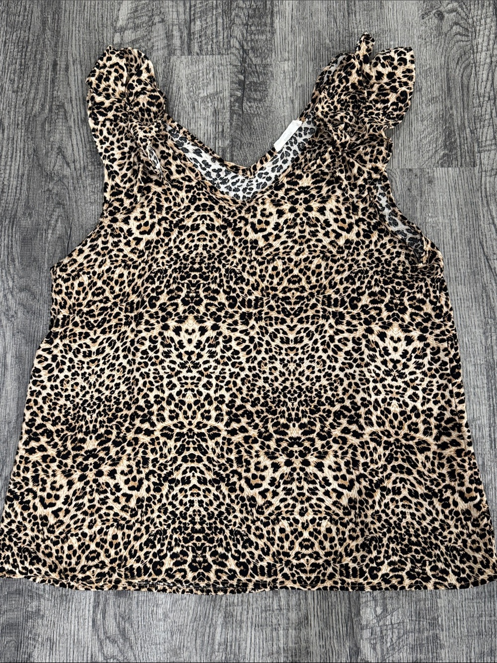 entro Leopard Print Ruffle Shoulder Tank Top - Tan & Black
